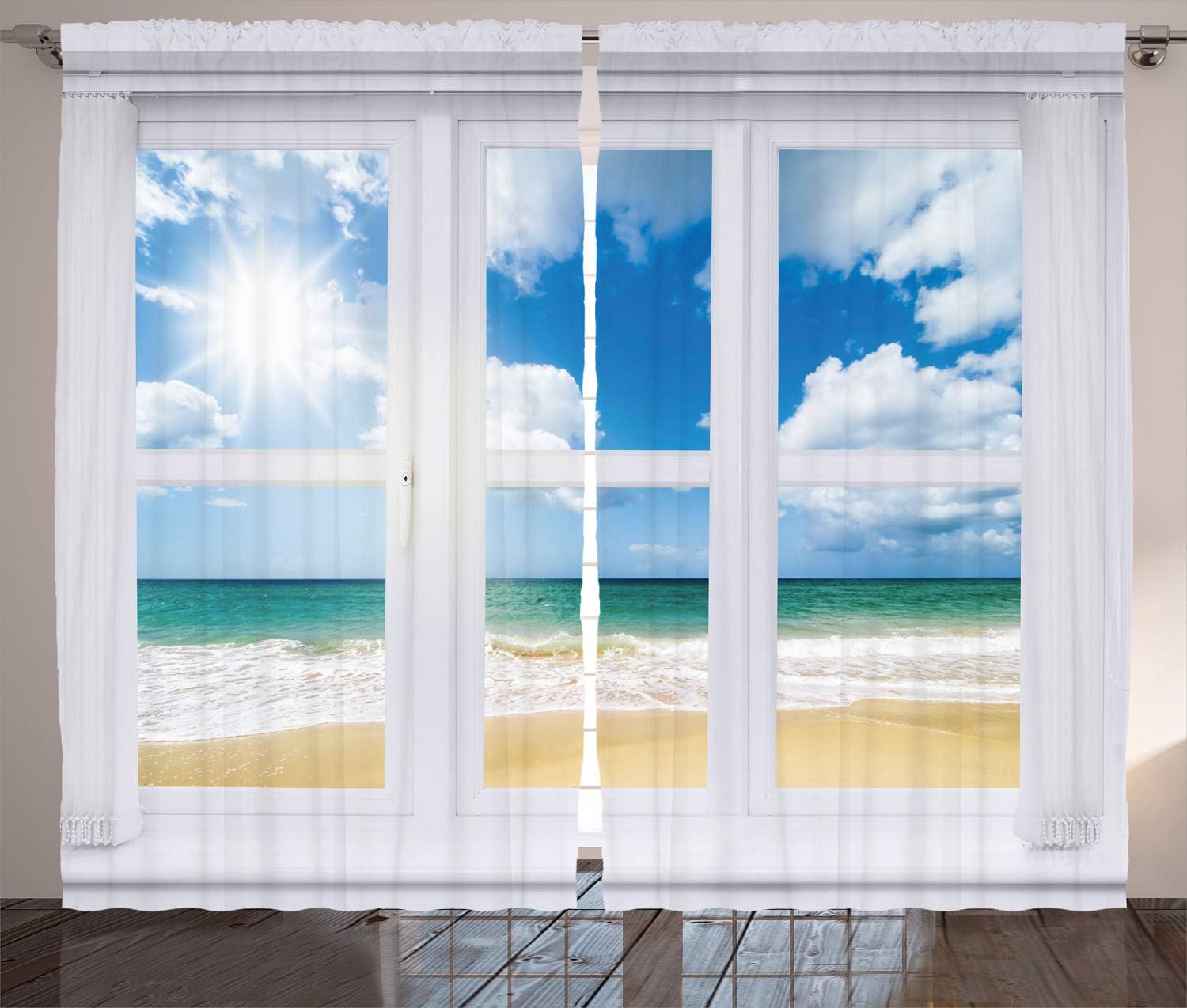 Amazon Com Ambesonne Beach Curtains Beach House Window