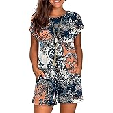 Mokayee Womens Summer Cute Front Tie Short Jumpsuits Rompers with Pockets