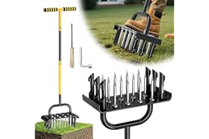 Failenfeivp 2-in-1 Lawn Aerator Tool,Aerator Lawn Tool with 18 Spikes,Grass & Soil Aerator for Lawn & Yard Care,Compact Soil Core Aerator with Cleaning Tool for Lawn and Garden Maintenance