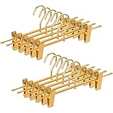 UEAKPIC 10 Pack Matte Gold Aluminum Pants Hangers with 2 Adjustable Clips & 360° Swivel Hooks, Lightweight & Sturdy, Non-Slip Rubber Pads for Trouser, Skirts, Jeans, Scarf, Camisoles, Kids & Adults