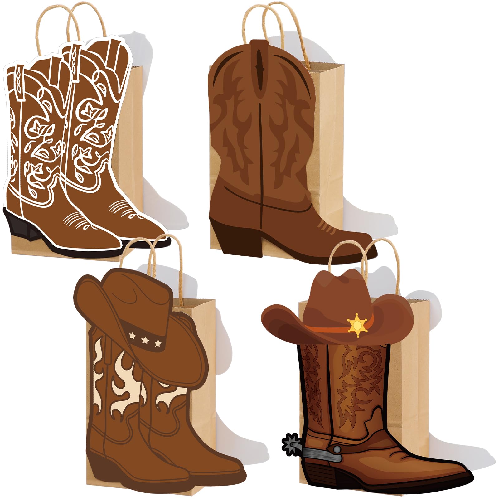 Photo 1 of 16 Pcs Cowboy Boots Paper Bags Western Theme Party Decorations Favors Wild West Kraft Gift Bag with Handles Rodeo Cowgirl Boot Hat Goodie Bag for Cowboy Birthday Bachelorette Baby Shower Party