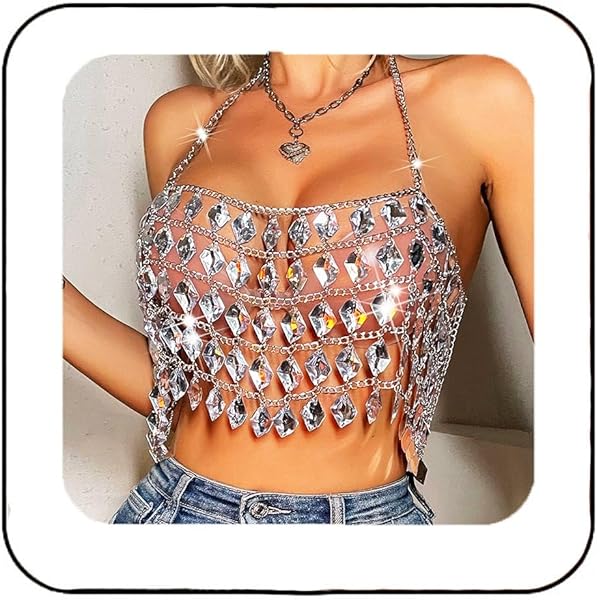 Amazon.com: Woman Sexy Body Chain Chest Chain Rhinestone