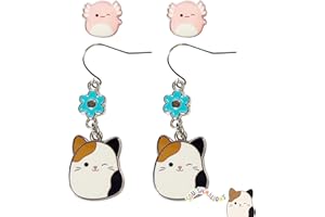 LUV HER Squishmallows Hypoallergenic Earrings for Girls Stud and Fishhook Drop Sets with Charms One Size Fits All Ages 8+