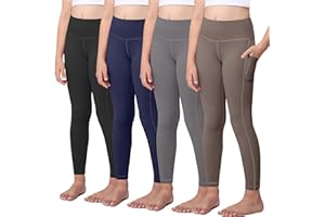 AENLLEY Girls Athletic Leggings Kids with Pockets - High Waisted Dance Workout Running Yoga Pants Tights