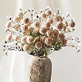 ASTRYAS 10Pcs Faux Kiku Flowers, Fake Pom Pom Mini Chrysanthemum Flowers+ White Mums Flower Faux Fall Floral for Autumn Wedding Kitchen Table Centerpiece Home Decor, Beige