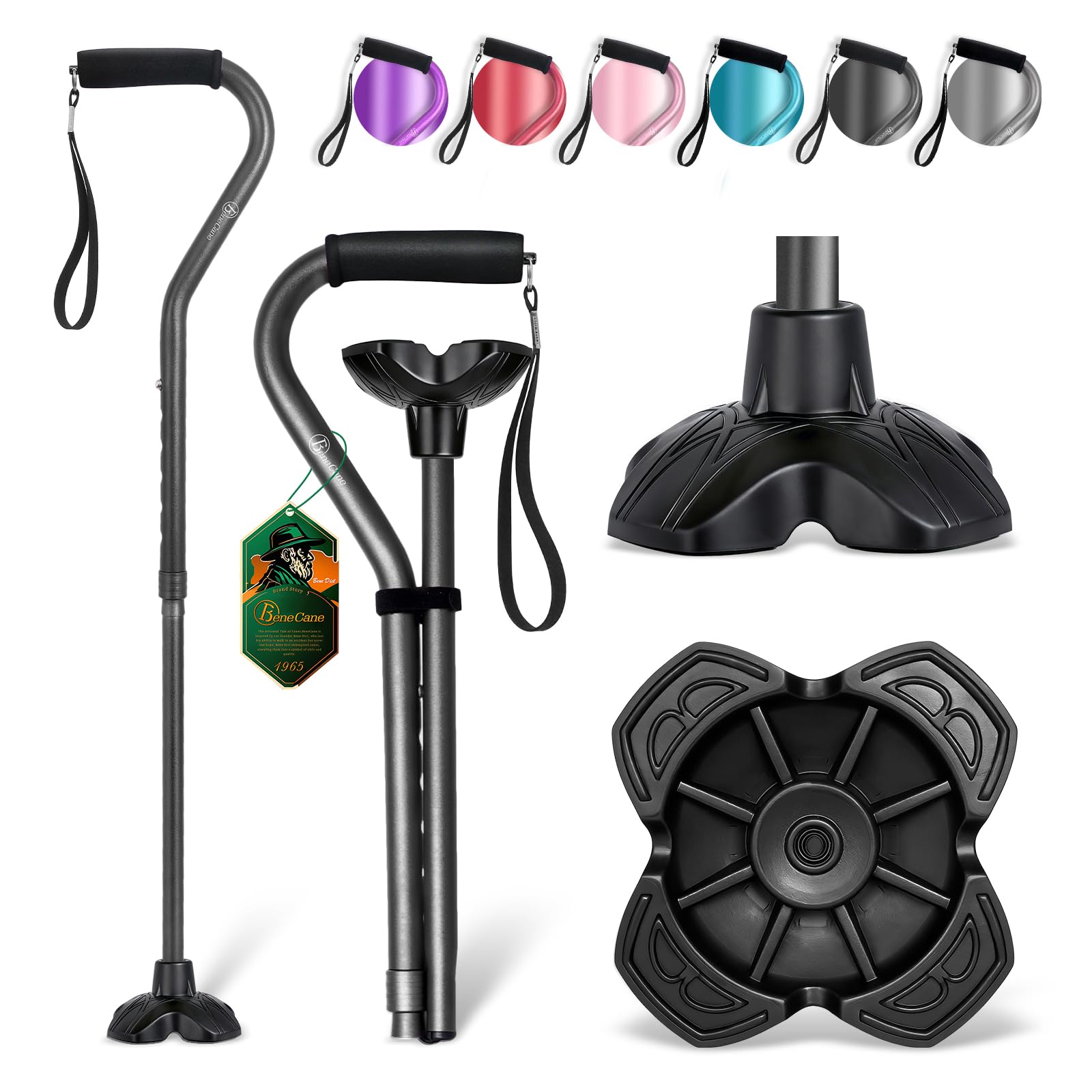 BeneCane Walking Cane Adjustable Cane with Offset Soft Cushioned Handle for Men & Women Lightweight Comfortable Stability Base Mobility Aid for Men Women and Seniors