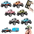 Mini Rc Truck, Mini RC Monster Truck, 1:64 Scale Monster Truck Remote Control Car with Lights, 2.4Ghz Remote Control, Mini Alloy Monster Truck Rc with Trailer, Speed/Steering Adjustable(6Pcs)