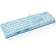LexonElec Typewriter Style Retro Mechanical Gaming Keyboard, Vintage Steampunk with White LED Backlit, Wired 104-Key Blue Switch Cute Keyboard, Round Keycaps Knob Control for PC/Laptop/Mac (Blue)