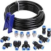 Hromee Air Line Tubing Kit, 5/16 Inch (7.937MM) OD x 32.8 Feet Polyurethane PU Tube and Push to Connect Fittings, 14 PCS Comp