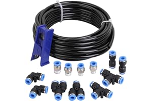 Hromee Air Line Tubing Kit, 5/16 Inch (7.937MM) OD x 32.8 Feet Polyurethane PU Tube and Push to Connect Fittings, 14 PCS Comp