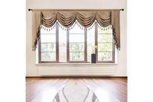 ELKCA Double-Sided Chenille Waterfall Valance for Living Room Luxury Coffee Window Curtains Valance for Bedroom (Coffee, W110 Inch, 1 Panel)