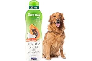 TropiClean 2-in-1 Dog Shampoo and Conditioner, Moisturizing Dog Detangler, Puppy Safe, Made in the USA, Papaya Scent, Cat & Kitten Safe, 20oz.
