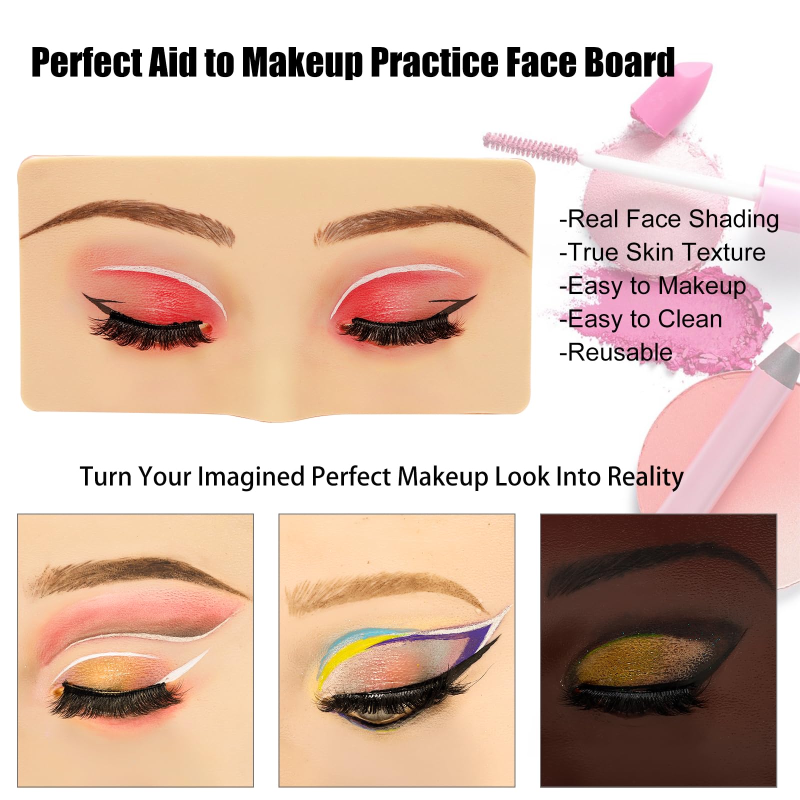 3D Eye Makeup Face Practice Board, Perfect Aid to Makeup Practicing Face Board, Reusable Silicone Face to Practice Makeup Mannequin for Beginners to Practice Eyesmakeup Kit (White)