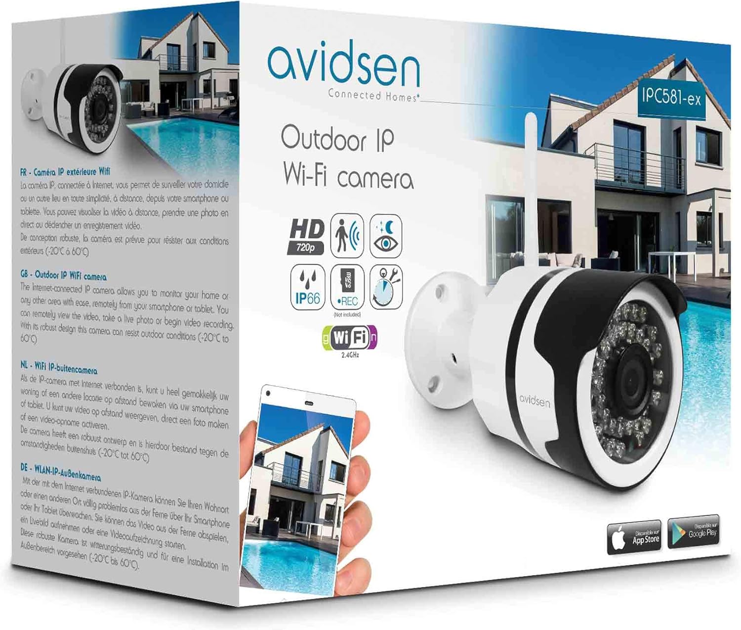 Vidéo en HD 720P Avidsen Camera de Surveillance IP WiFi IPC581 pour
