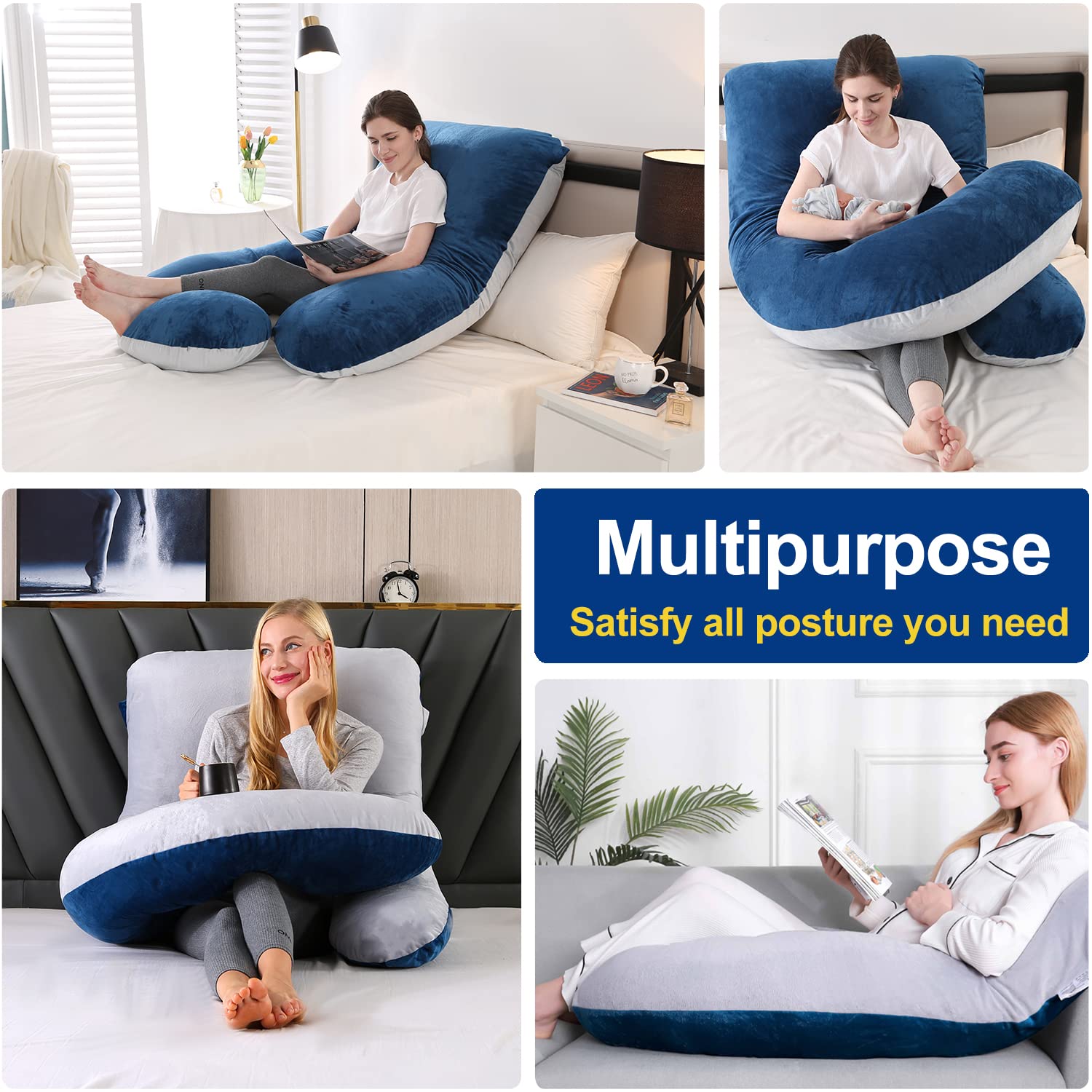 cauzyart Pregnancy Maternity Pillows for Sleeping 55 Inches U-Shape Full Body Pillow Support - for Back, HIPS, Legs, Belly for Pregnant Women with Removable Washable Velvet Cover