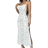 Women's Floral Sleeveless Backless Maxi Dress Party Bodycon Spaghetti Strap Long Dress