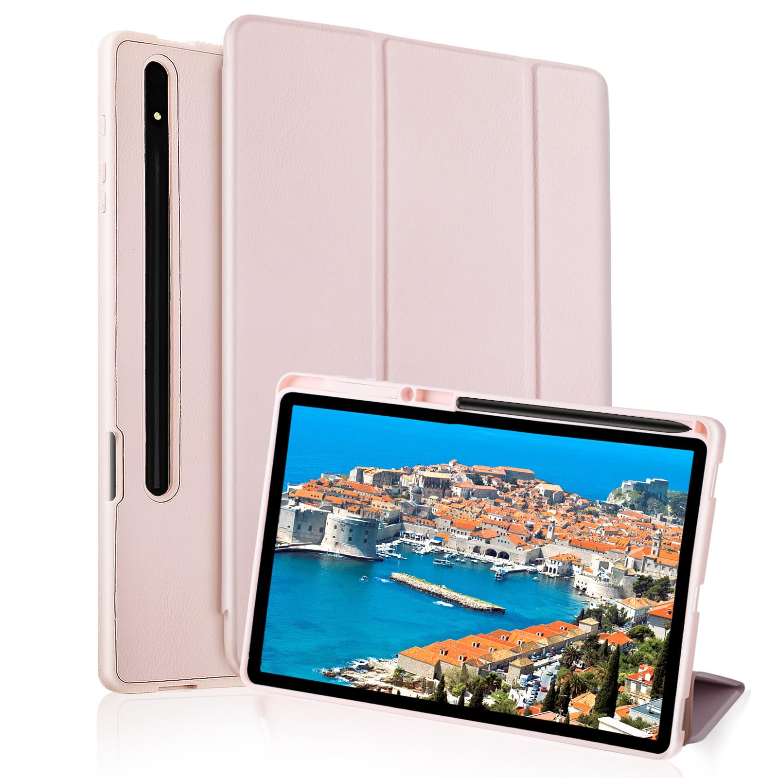 Photo 1 of Case for Samsung Galaxy Tab S8 Plus 2022 / S7 FE 2021 / S7 Plus 2020 12.4" Case with S Pen Holder Dual, Slim Folio Stand Protective Tablet Cover, Multi-Angle Viewing Auto Wake/Sleep(Pink)