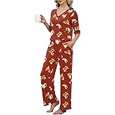 LOMON Women's 2 Piece Lounge Pajama Sets Soft 3/4 Sleeve Tops and Wide Leg Pants Loose Casual Outfits with Pockets