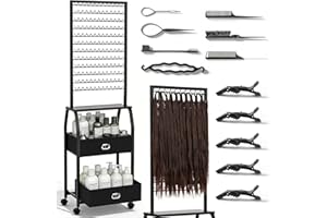Portable Braiding Hair Rack with Wheels & Storage Drawers,2-Sided 288 Pegs,Hair Extension Holder Hanger for Braiding Hair Sep
