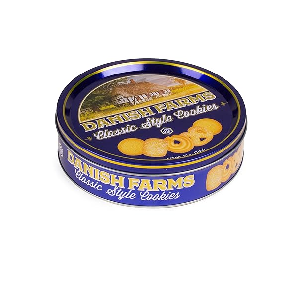 DANISH FARMS TRADITIONAL BUTTER COOKIES, 12-OZ. BLUE COOKIE TIN, TRADITIONAL DANISH RECIPE BUTTER COOKIES FOR DESSERT OR SNACK, GIFT COOKIE TIN, RETAIL PACK