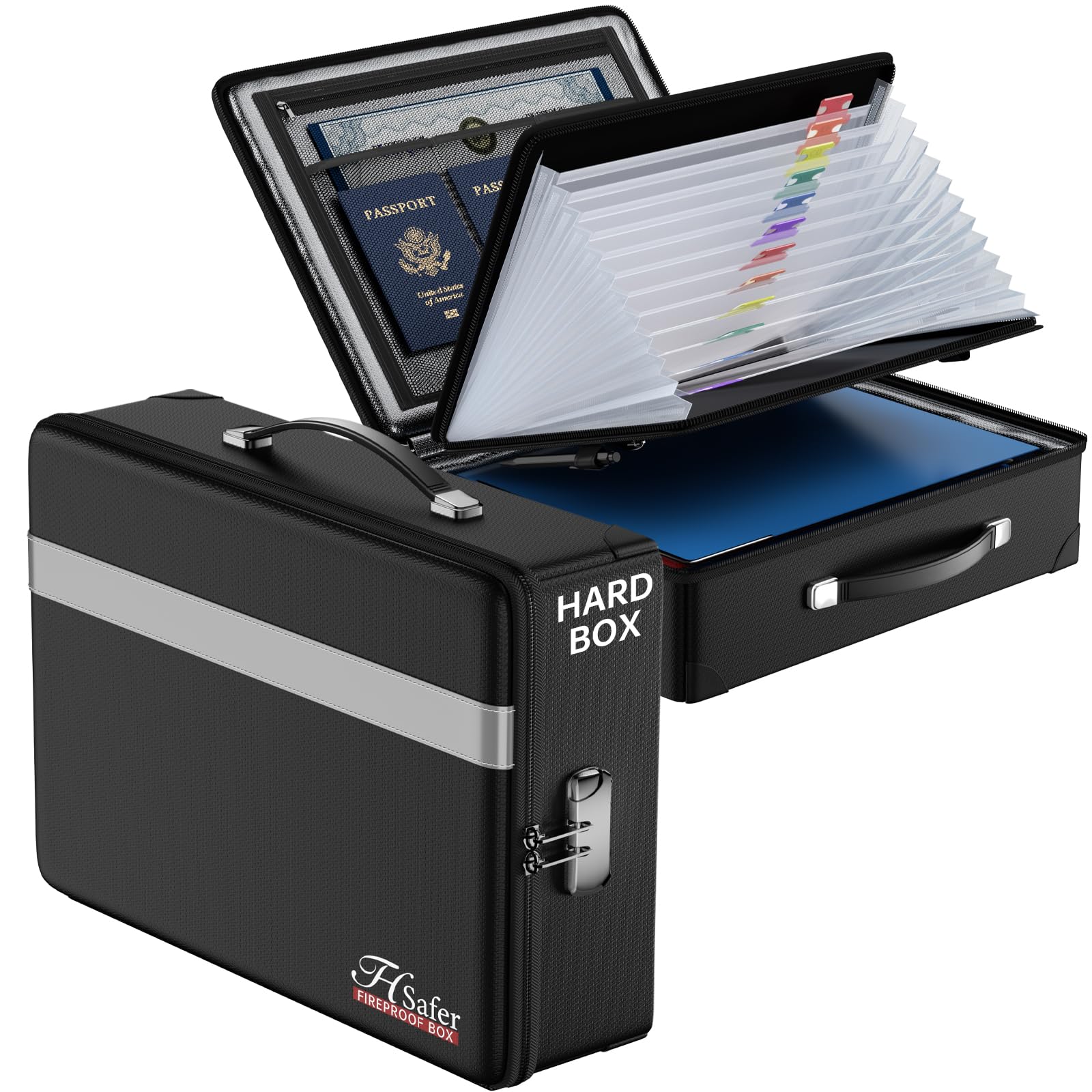 JHSafer Fireproof Document Box with lock, File Organizer with Fireproof ...