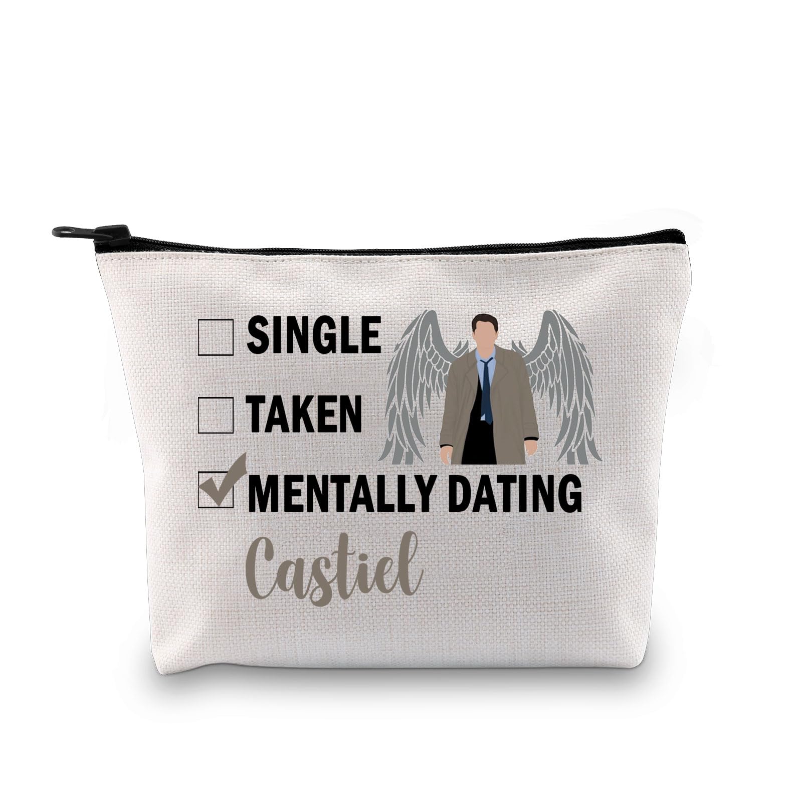 PYOUL Castiel Inspired Gift Mentally Dating Castiel Makeup Bag Castiel Fan Cosmetic Bag TV Show Merch (Mentally Dating Castiel Bag)