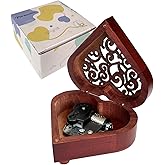 Pursuestar Amazing Grace Wind Up Music Box, Heart Shaped Vintage Wood Carved Mechanism Musical Gift for Lover Girlfriend Wife Husband Valentine's Day Mother's Day Christmas Anniversary