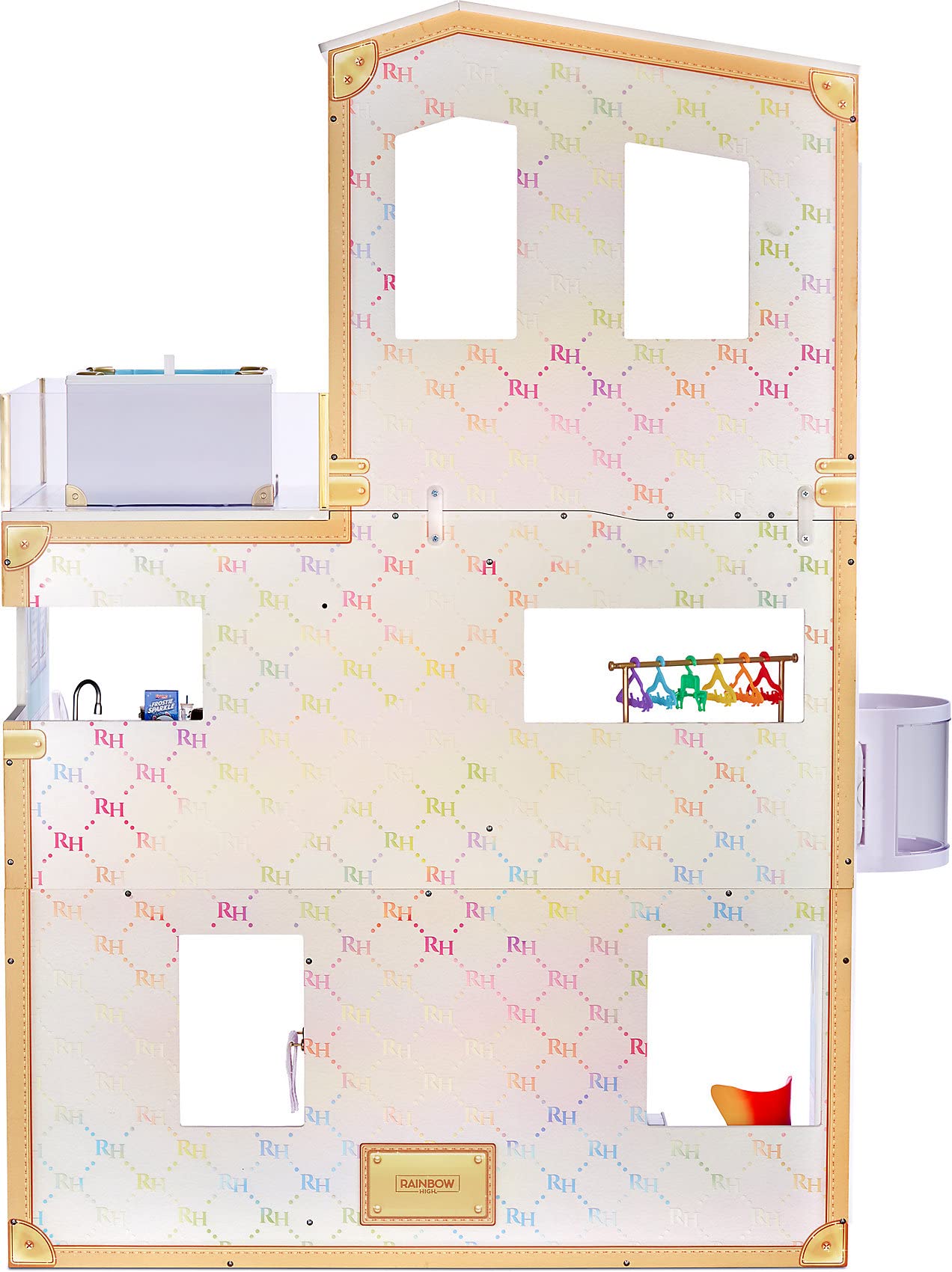 Rainbow High House – 3-Story Wood Doll House (4-Ft Tall & 3-Ft Wide), Fully Furnished Fashion Dollhouse, Working Hot Tub, Shower, Elevator, 50+ Accessories, Gift Toy for Kids Ages 6 7 8+ to 12 Years