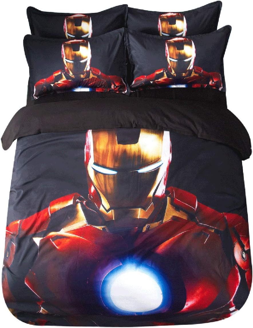 Leezeshaw 3 Pcs Iron Man The Avengers Print Duvet Cover Set with Two Pillow Cases, Superheroes Bedding Set for Kids & Adults(No Comforter)
