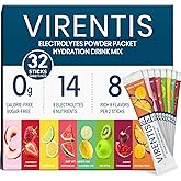 VIRENTIS 32 Sticks Electrolytes Powder Packets Sugar Free Hydration Packets, 8 Flavors Liquid Daily IV Electrolyte Drink Mix for Rehydration with 8 Electrolytes & 6 Vitamins, 0 Calorie, Low Sodium