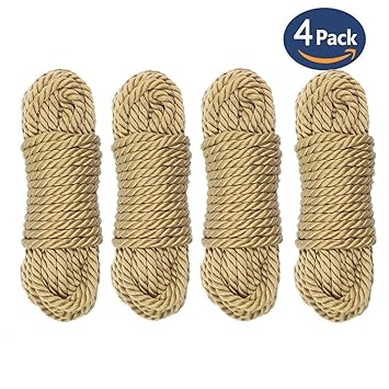 Hanyi [4 Pack] 10 M / 32 Fuß 8mm Hanfseil Bondageseil für Binden von Gepäck, Schlafzimmerfantasien, Nähen, Verpackungswerkzeu