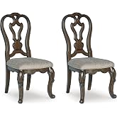Signature Design by Ashley Maylee Dining Room Arm Chair, Set of 2 | Ornate cabriole legs in durable wood and cast resin, Foam cushioned seat with textured polyester, Classic traditional style