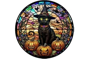 KICHANG Halloween Diamond Painting Diamond Art Kits for Adults,Stained Glass Black Cat Diamond Art,5D Diamond Painting Accessories Diamond Art Kits,Round Full Drill Art Kits- Decor&Gift-11.8x11.8in
