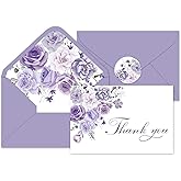 Whaline 24Pcs Lavender Floral Thank You Cards with Envelopes and Stickers Purple Floral Greeting Cards Elegant Flower Blank Note Cards for Party Supplies