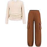Mikrdoo Toddler Girl Clothes for Girls Outfits Fall Winter Ruched Long Sleeve Crop Top Cargo Pants 2 Piece Clothing Set