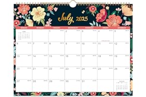 BUSHYPUSHY Calendar 2025-2026 - Wall Calendar 2025-2026, Jul. 2025 - Dec. 2026, 15" x 11.5", 18 Monthly 25-26 Wall Calendar, Twin-Wire Binding + Hanging Hook + Thick Paper + Julian Dates - Floral