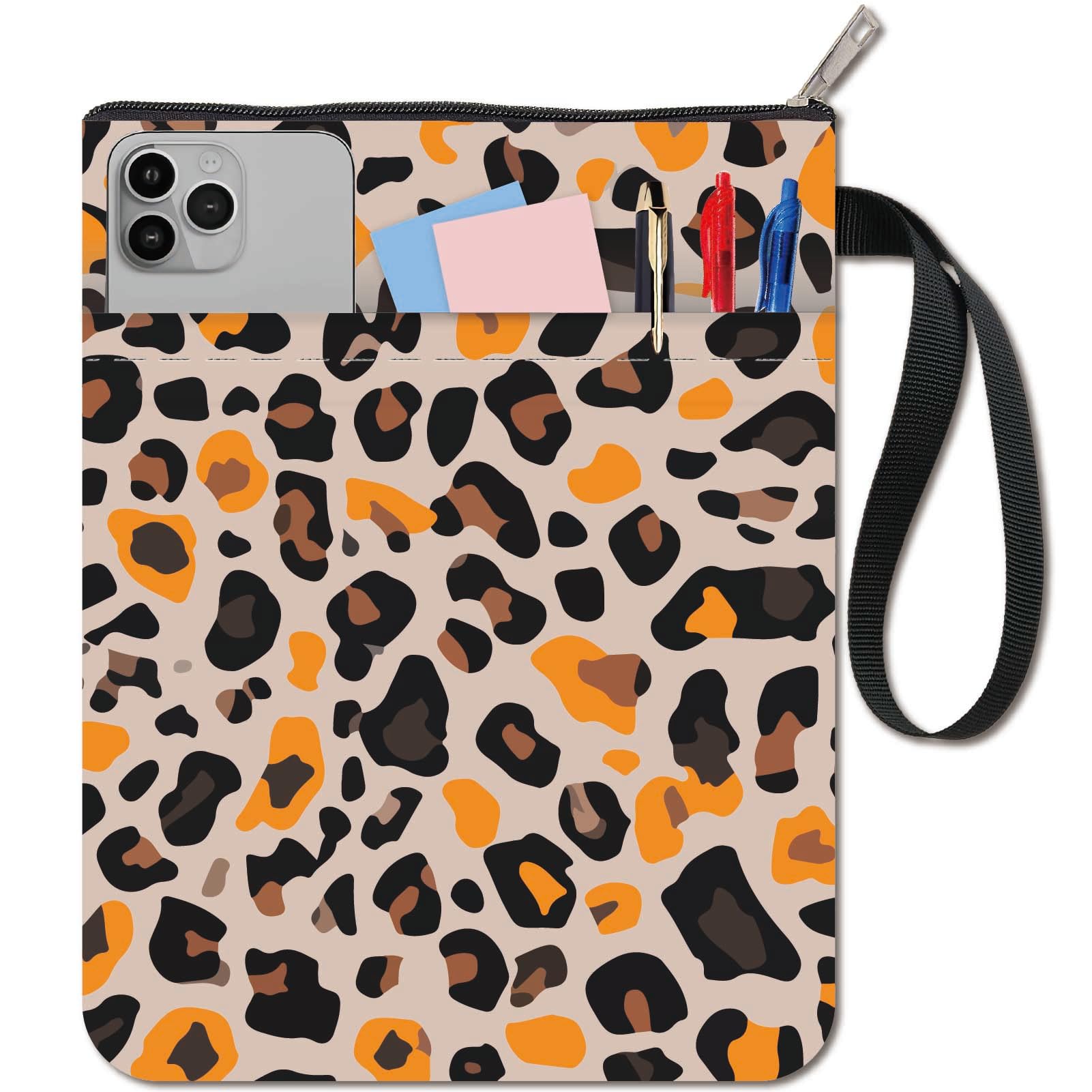 CRASPIRE Leopard Print Book Sleeve Vintage Book Protector Book Covers for Paperbacks Washable Fabric Cloth Book Cover with Zipper and Extra Sleeve Pocket for Book Lovers Classmate Gifts