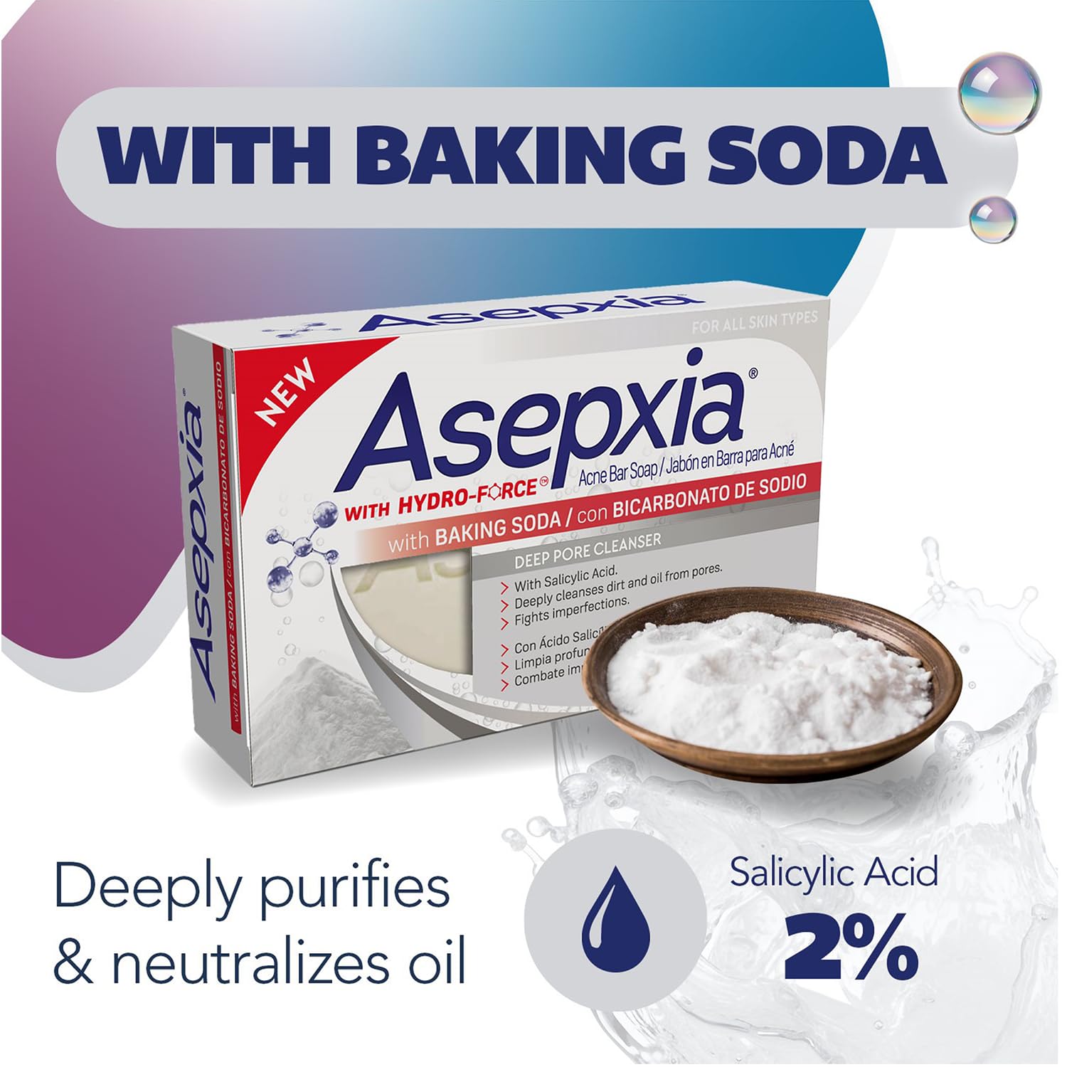 Asepxia Acne Treatment Bar Soap with Baking Soda | Face Wash, Deep Cleansing, Natural Extracts, Gentle Daily Use, 1.8% Salicylic Acid for Pimples & Blackheads, 4 Oz, 1-Pack