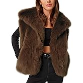 Flygo Womens Faux Fur Vest Fuzzy Lapel Collar Sleeveless Jackets Winter Warm Fluffy Open Front Shaggy Outerwear Vests