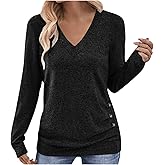 Womens Fall Long Sleeve Tunic Tops for Leggings V Neck Button Casual Blouse Sweatshirt Sweaters Outfits Winter Clothing