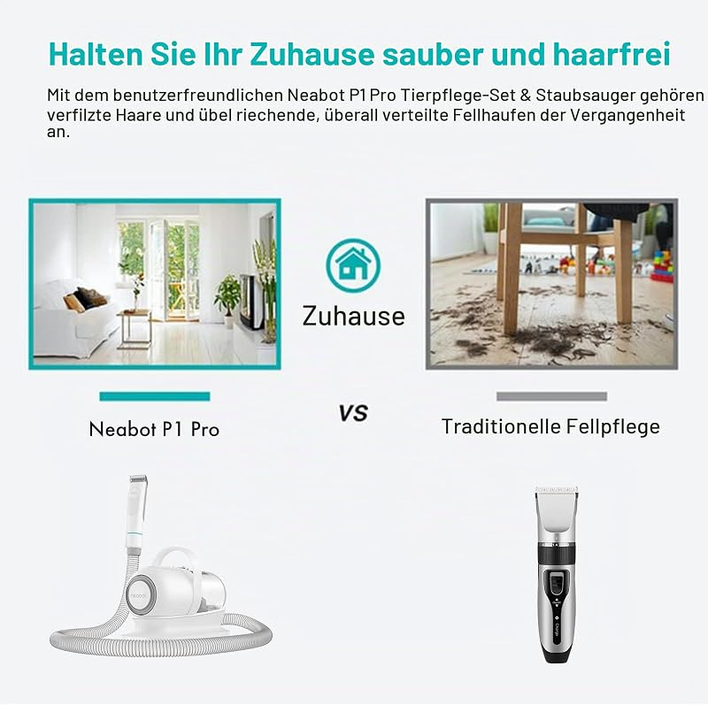 P1 Pro Hundeschermaschine mit Staubsauger, leise Schermaschine Hund Katze, Profi Haustierpflegeset, Tierhaarschneidemaschine, elektrische Hundetrimmer mit 5 bewährten Pflegewerkzeugen