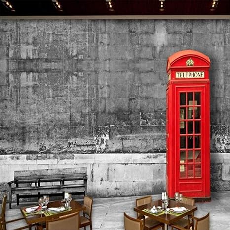Amazon 山笑の美 3d不織布壁紙レトロなノスタルジックな壁画ウィンドウバーテーブル壁紙カフェ背景画像イギリスの赤い電話ボックス 350x250cm 壁紙