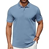 COOFANDY Men's Polo Shirts 100% Cotton Heavyweight Short Sleeve Button Golf Shirts Classic Pullover Ribbed Collar and Cuffs