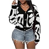Milumia Women's Y2k Color Block Cropped Cardigan Sweater Button Down Open Front Short Cardigans