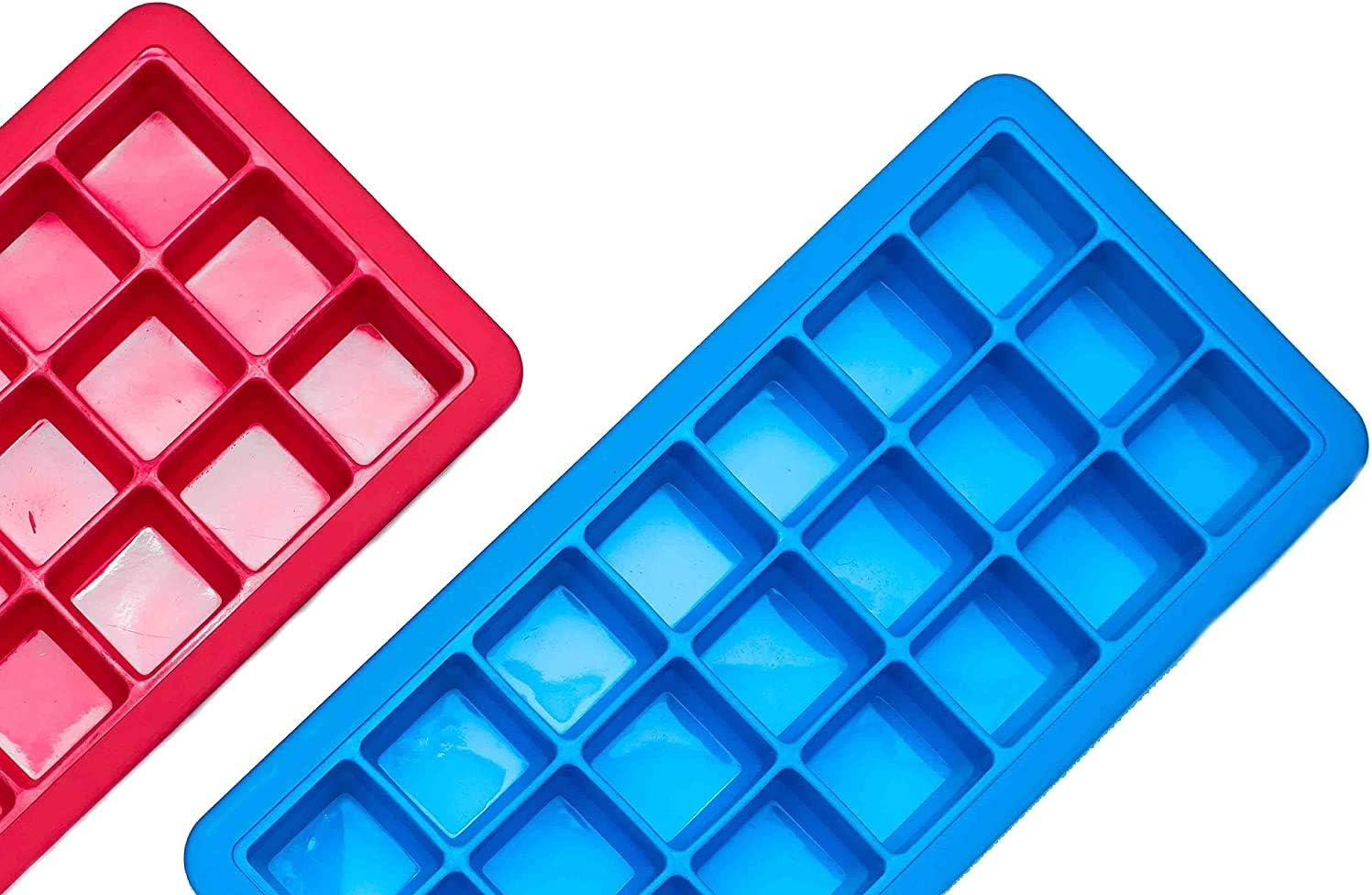 Sonder Silicone Ice Cube Trays, With Lids- Covered 2 pc set with 42 molds-Flexible Rubber Plastic Stackable Mini Cocktail Whiskey Ice Cube Mold Storag