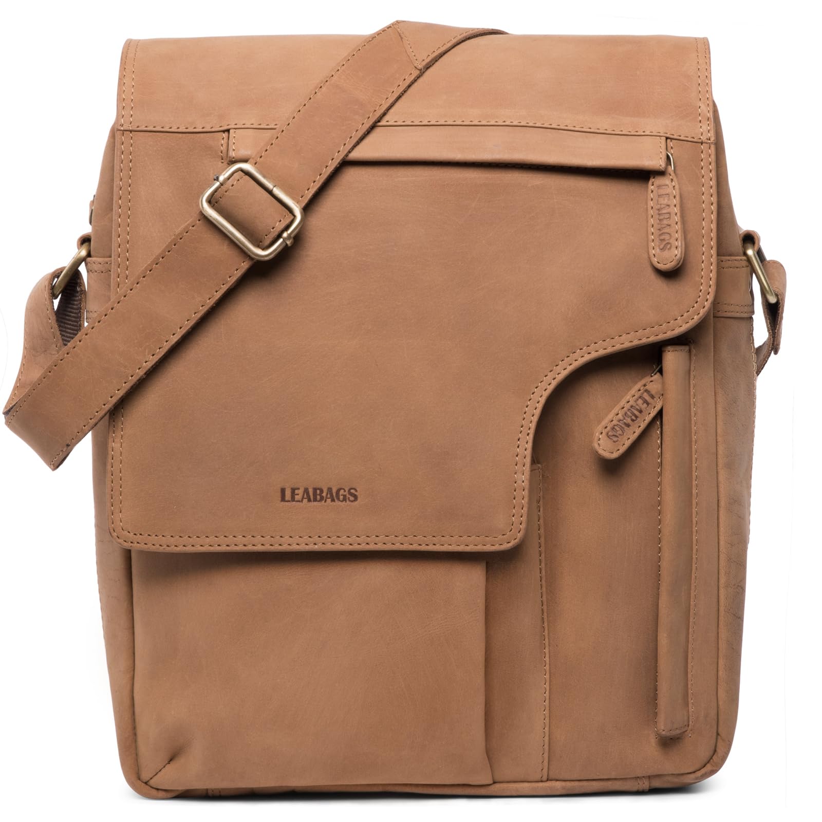 LEABAGS Amsterdam Leather Shoulder Bag I Small shoulder bag made of genuine buffalo leather I Vintage look I 13 inch laptop bag I Leather bag I Office bag I 29x32x10cm