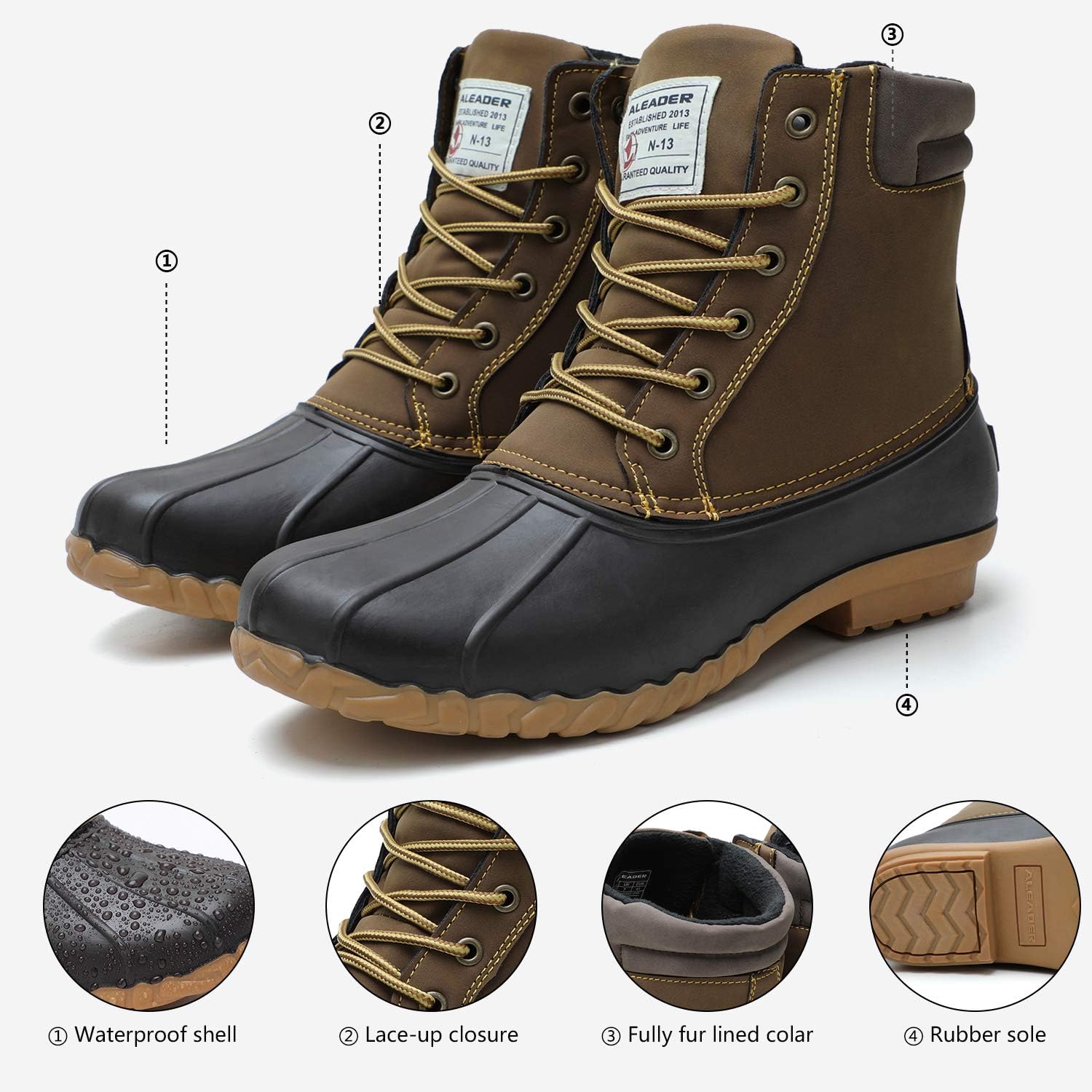  | ALEADER Mens Duck Boot | Waterproof Shell | Fur Lined Insulated Winter Snow Boot | Snow Boots