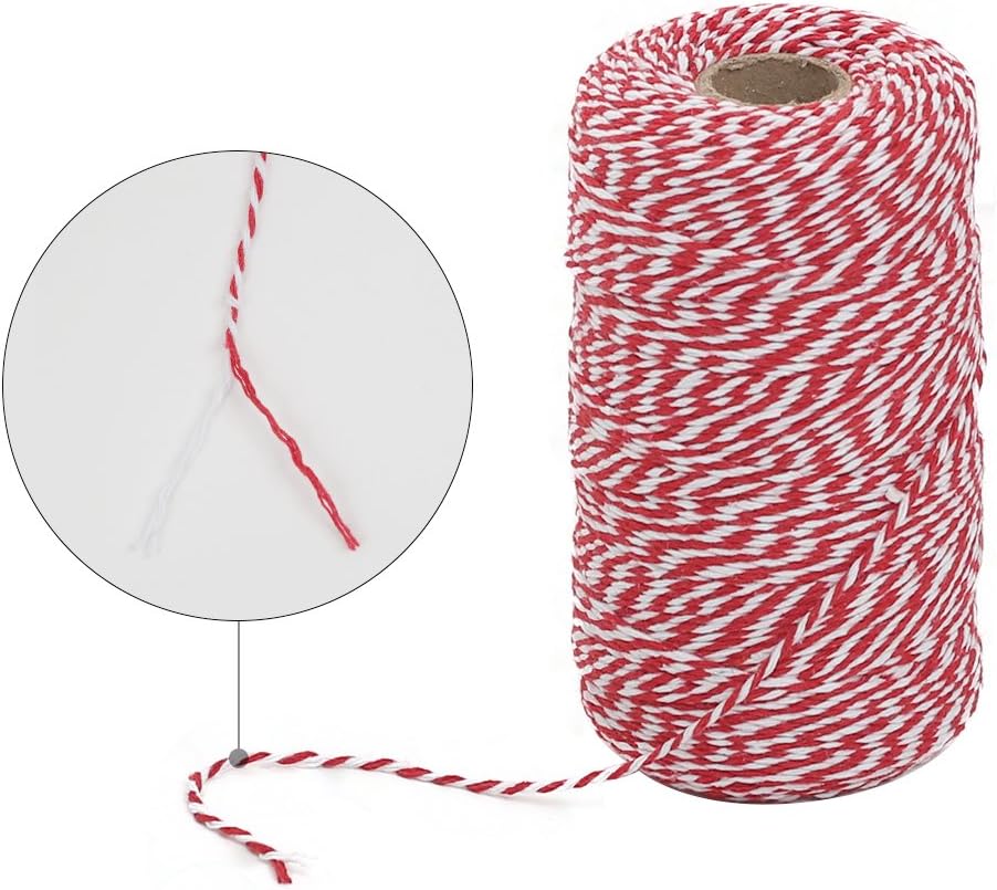 Tenn Well Red and White Twine, 656 Feet 200m Cotton Bakers Twine Perfect for Baking, Butchers, Crafts and Christmas Gift Wrapping : Office Products