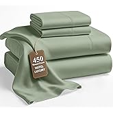 Lane Linen Queen Bed Sheet Set – 450 Thread Count Cooling Sheets Queen Size, 100% Cotton, Soft Comfort for Restful Sleep, Easy Machine Washable, Sateen Finish, Snug Fit 15" Deep Pocket – Iceberg Green
