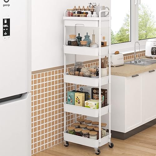Dttwacoyh, 5-Tier Utility Cart, Mobile Cart With Drawer, Storage Cart